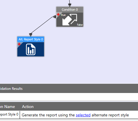 Alternate Report Style element selected, with the action “Generate the report using the selected alternate report style”