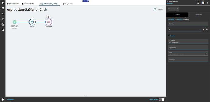 row-update Columns entry with Ep Binding set to the chart view URL column