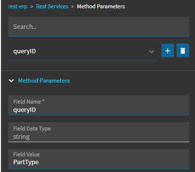 rest-erp Method Parameters with Field Name queryID, type string and the BAQ ID as the value