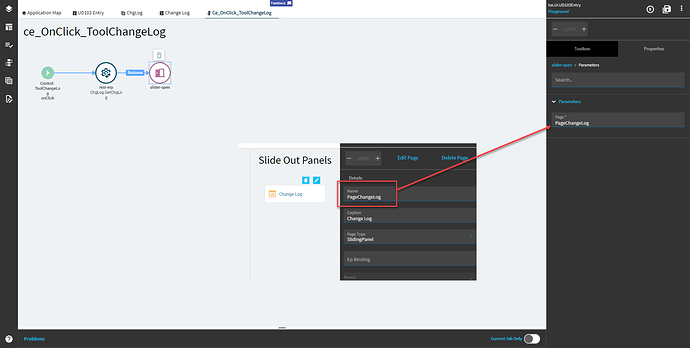slider-open Parameters with Page set to the Name of the SlidingPanel page