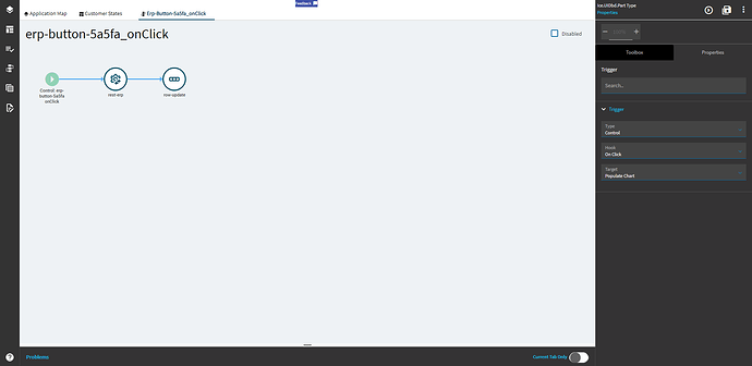 Button click event: a Control On Click trigger followed by rest-erp and row-update