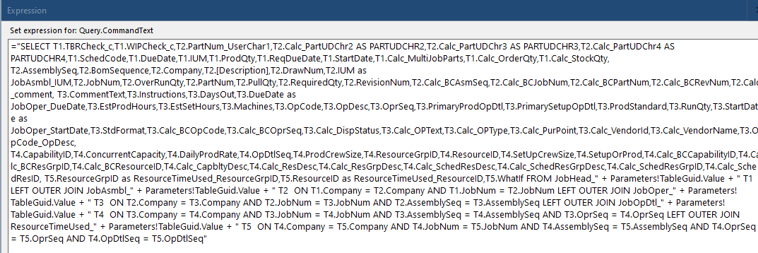 Dataset query expression with UD fields added at the start of the SELECT list