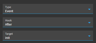 Trigger properties with Type Event, Hook After and Target init