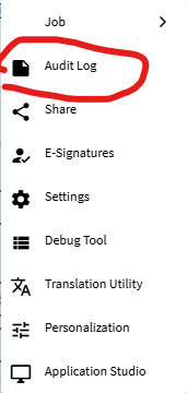 Kinetic Overflow menu in Job Entry with the Audit Log option highlighted